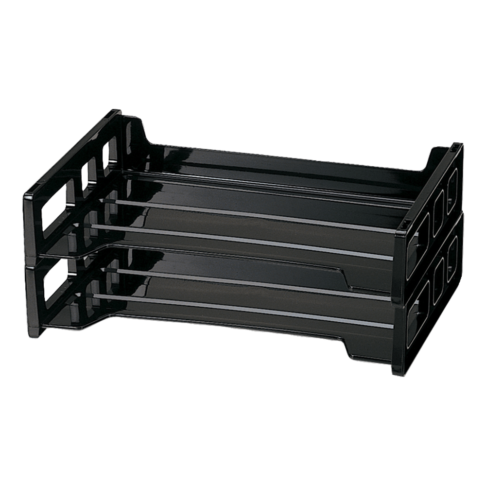 OIC Side-Loading Plastic Stackable Desk Trays, Black, Pack Of 2