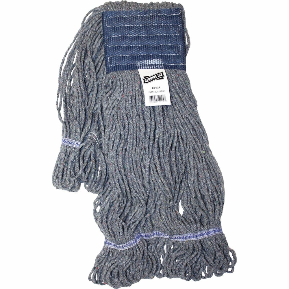 Genuine Joe 5in Headband Earth Mop Refill - Large - Quick Drying - Polyester Fiber - Blue - 1 Each