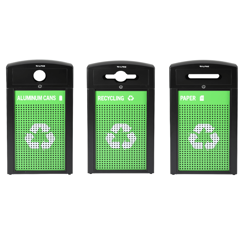 Alpine Industries Steel, Indoor/Outdoor Trash Can, 40 Gallons, Green, 3/Pack (471-40-GSCMS-MK)
