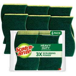 Scotch-Brite Heavy-Duty Scrub Sponges, 2.8inH x 4.5inW x 0.6inD, 6 Pack, 6 / Carton, Green, Yellow