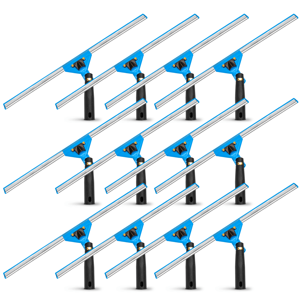 Gritt Commercial Swivel Window Squeegees With Quick Release, 18in, Blue/Silver/Black, Pack Of 12 Squeegees