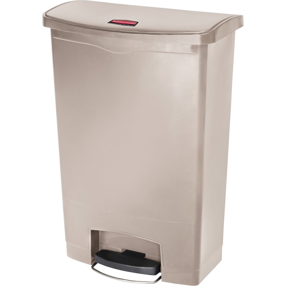 Rubbermaid Slim Jim Step-On Resin Front Step Wastebasket, 24 Gallons, Beige