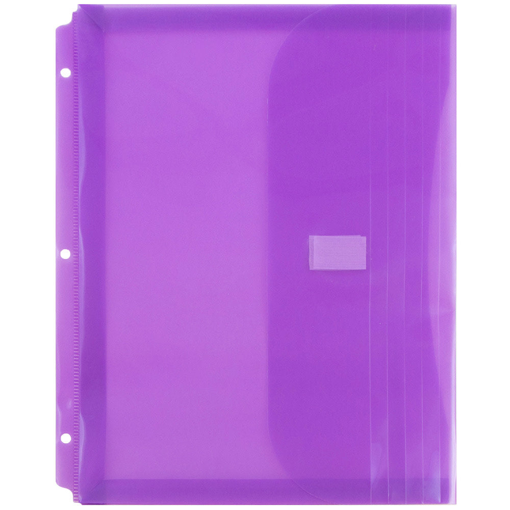 JAM Paper Plastic Binder Envelopes With Hook-And-Loop Fastener, 8 5/8in x 11 1/2in, Lilac, Pack Of 12