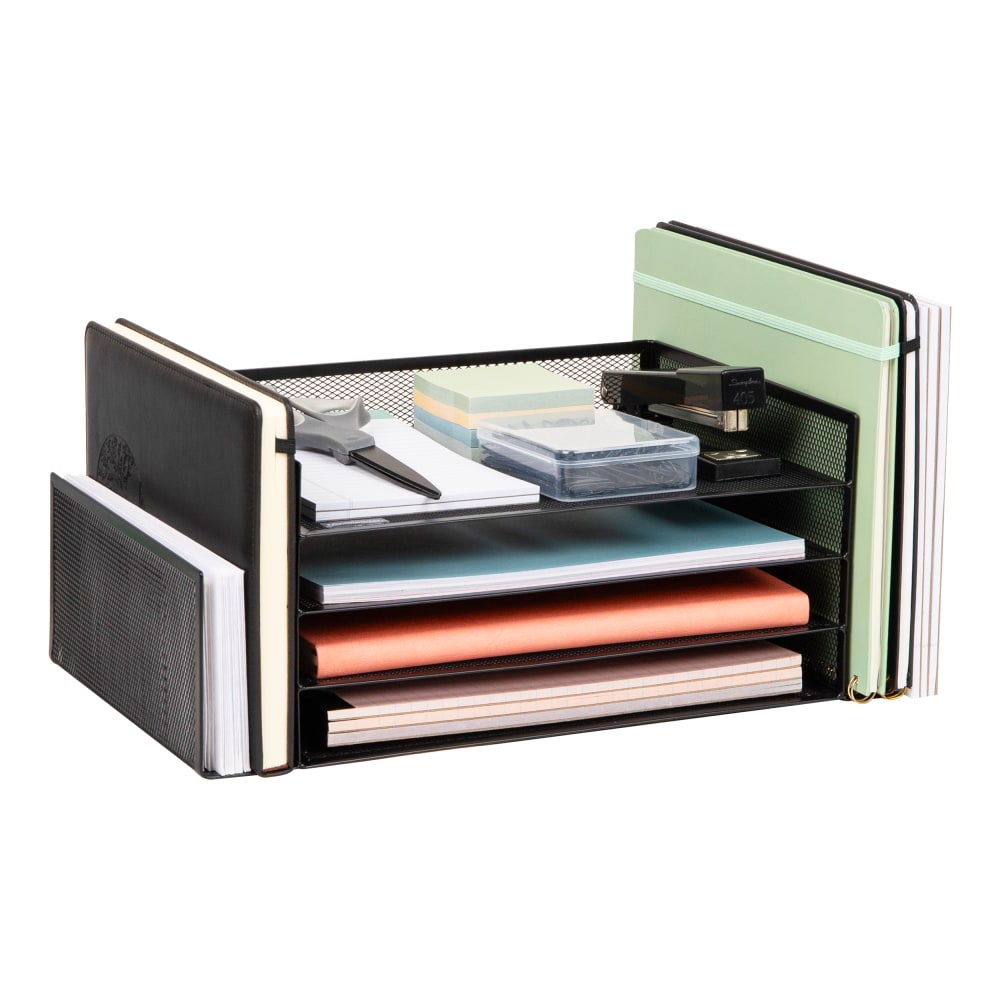 Mind Reader 4-Tier 6 Compartment Storage Desktop Organizer, 6in H x 9-3/20in W x 16-3/4in D, Black