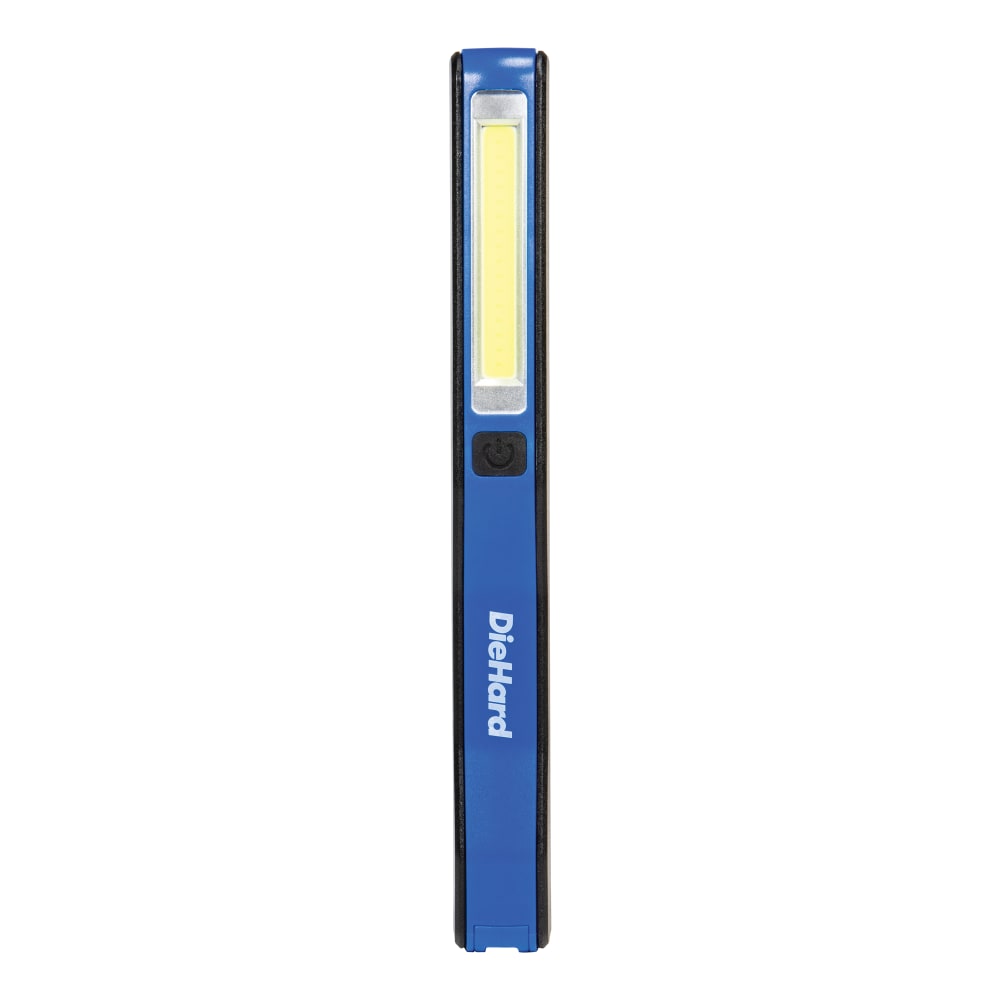 DieHard 200-Lumen Water-Resistant COB LED Rechargeable Pen Light with Clip, 7-5/16in x 13/16in, Blue