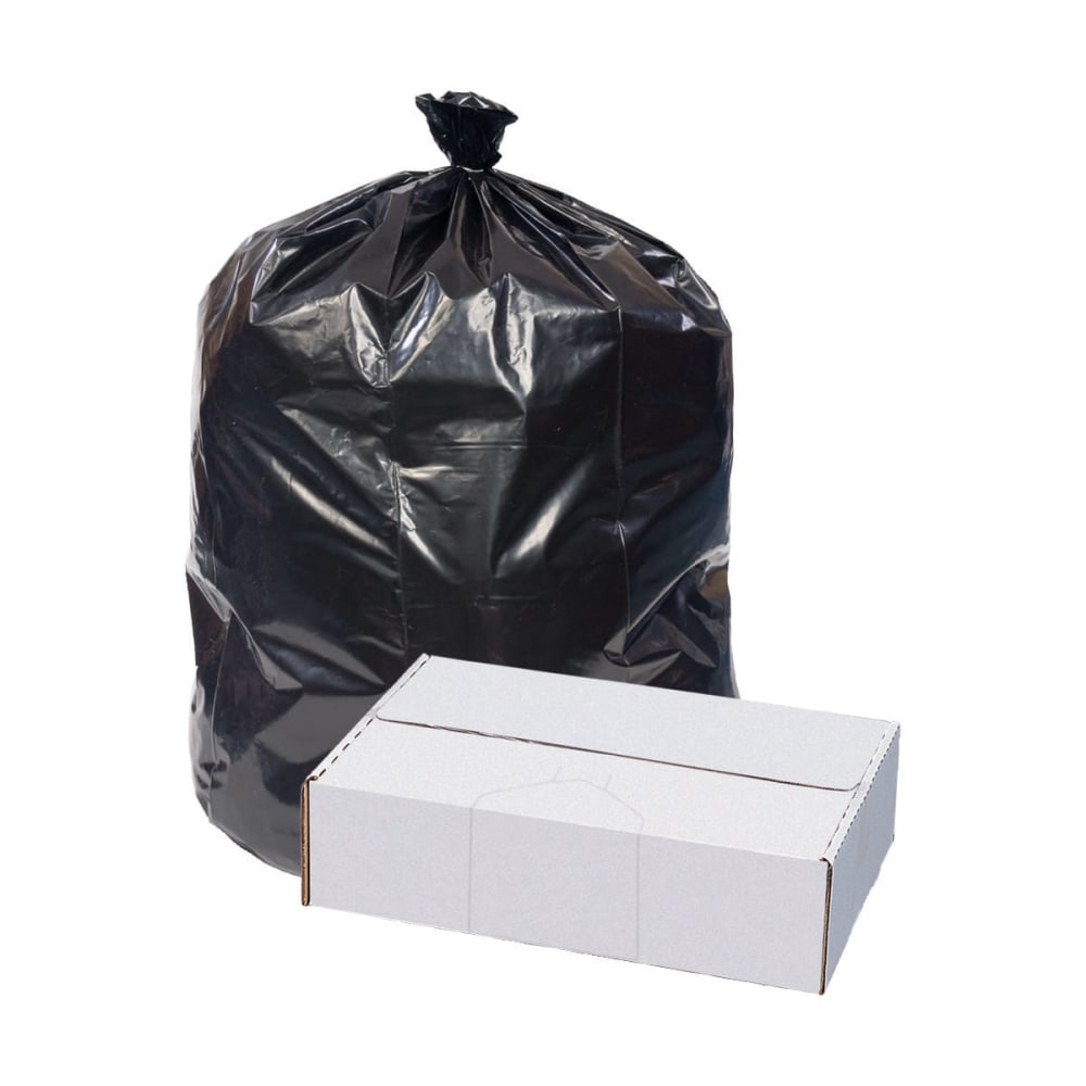 Pitt Plastics Eco•Strong 1.5-mil Can Liners, 56 Gallons, 44in x 55in, Black, 10 Bags Per Roll, Case Of 10 Rolls