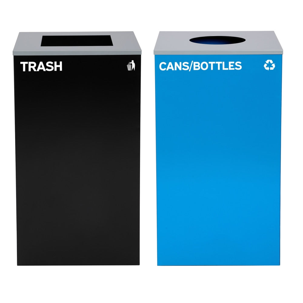 Alpine Industries Stainless-Steel Open Top Cans/Bottles Recycling And Trash Can Set, 29 Gallons,  Black/Blue- ALP4450-BLK-KIT7