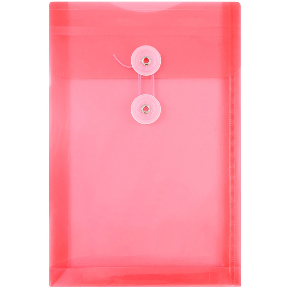 JAM Paper Open-End Plastic Envelopes, 6 1/4in x 9 1/4in, Button & String Closure,Pink, Pack Of 12