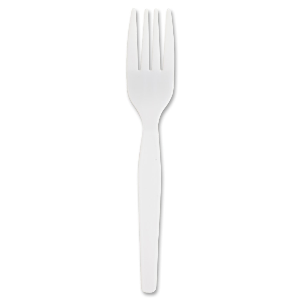Genuine Joe Medium-Heavyweight Plastic Forks - Disposable - White - 100/Box - 40 / Carton