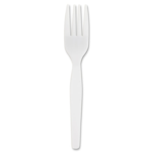Genuine Joe Medium-Heavyweight Plastic Forks - Disposable - White - 100/Box - 40 / Carton