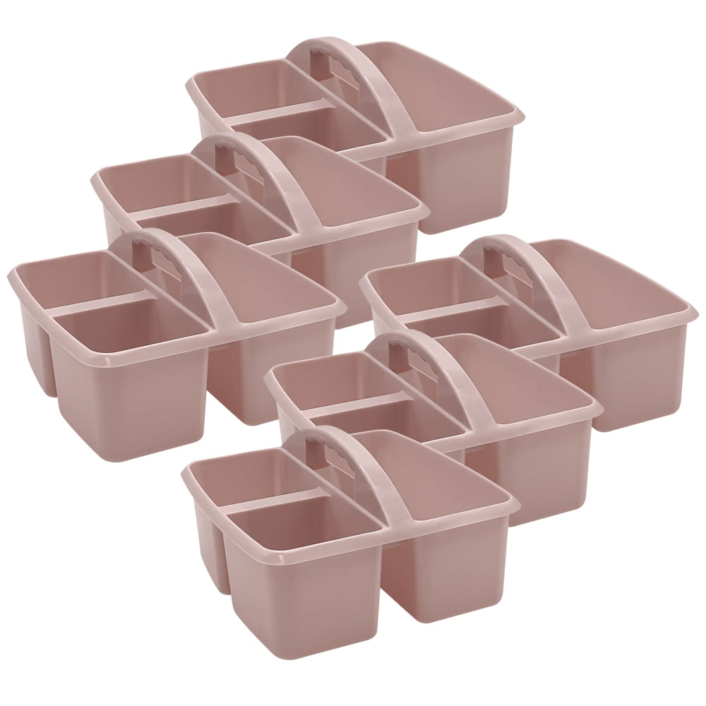 Teacher Created Resources Plastic Storage Caddies, 5-1/4inH x 9-1/4inW x 9inD, Light Mauve, Pack Of 6 Caddies