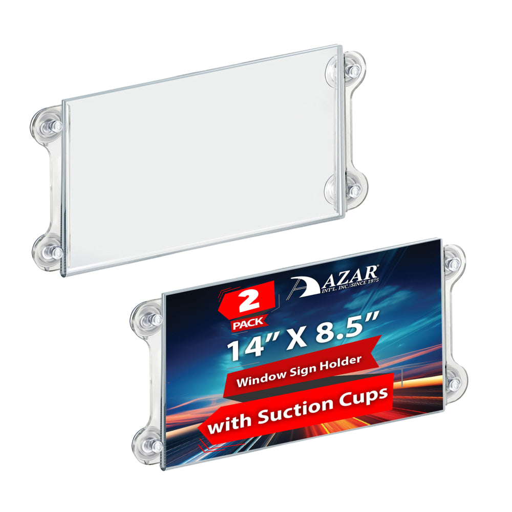 Azar Displays Acrylic Sign Frames With Suction Cups, 8-1/2inH x 14inW x 1/4inD, Clear, Pack Of 2 Frames