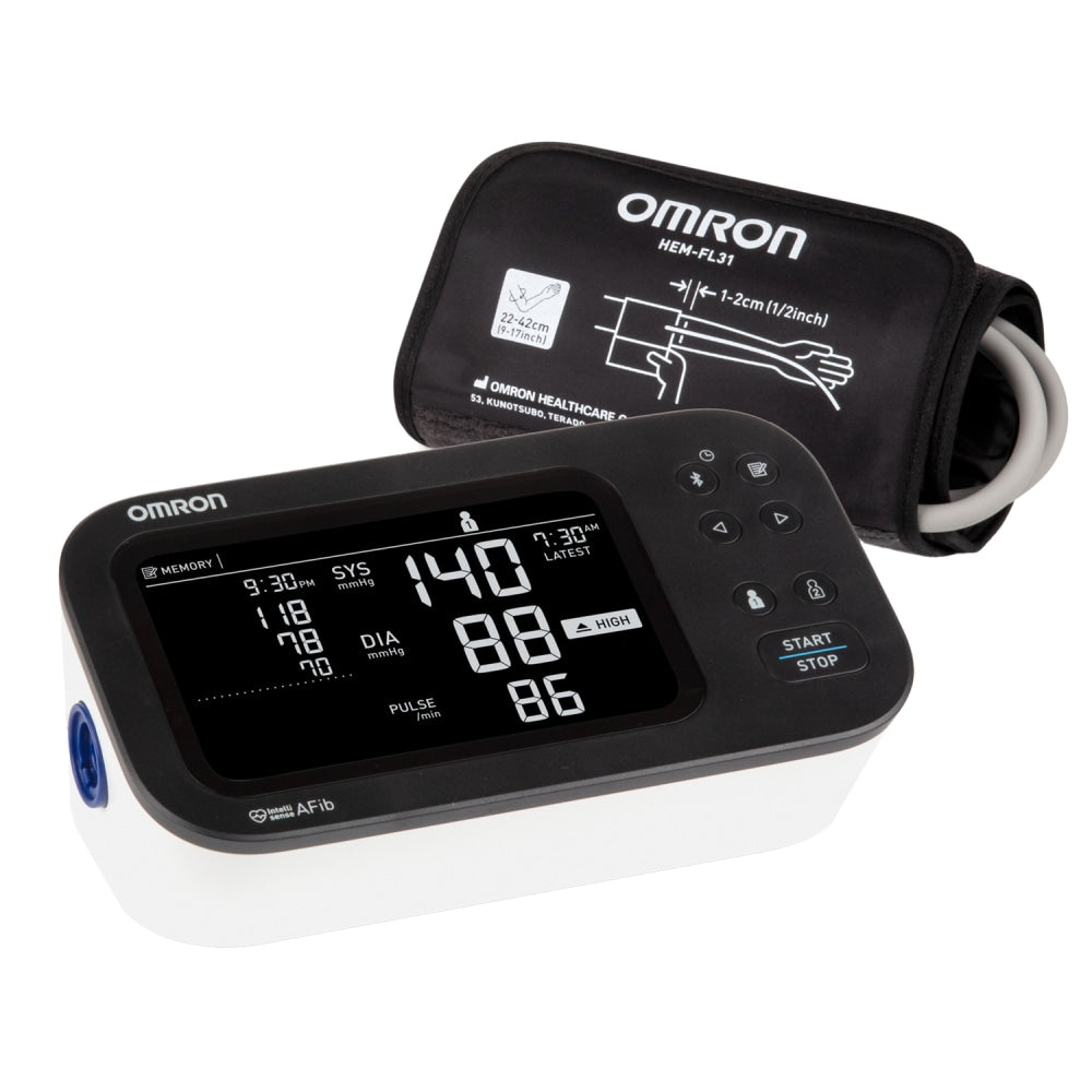 Omron 10 Series Upper Arm Blood Pressure Monitor and Cuff with Bluetooth & Wide Backlit LCD Display, BP7465