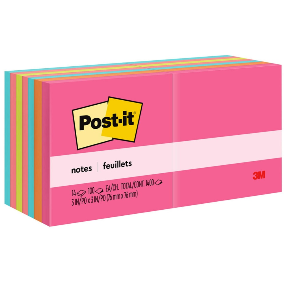 Post-it Notes, 3 x 3 in, 14 Sticky Note Pads, 100 Sheets/Pad, School Supplies and Office Products, Poptimistic