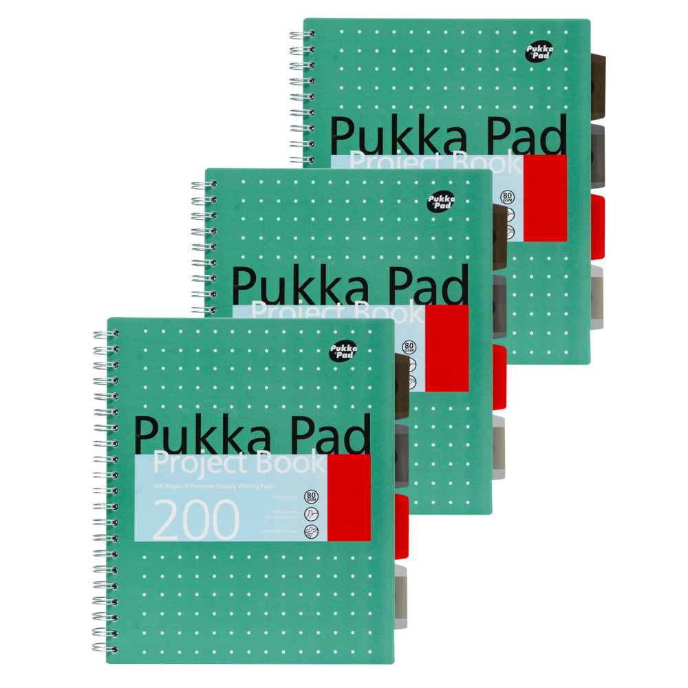 Pukka Pads Subject Divider Notebook, Letter Sized, Metallic Green, Pack 3