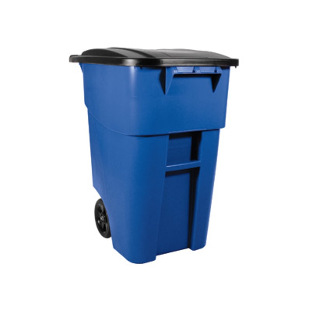 Rubbermaid Commercial Brute Rollout Container with Lid - Swing Lid - 50 gal Capacity - Mobility, Heavy Duty, Wheels, Lid Locked, Rounded Corner - Blue