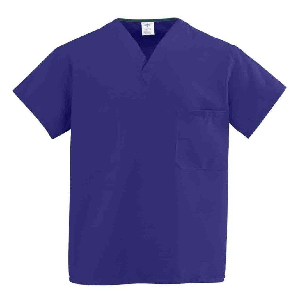 Medline ComfortEase Unisex 1-Pocket Reversible Scrub Top, 5X, Royal Blue