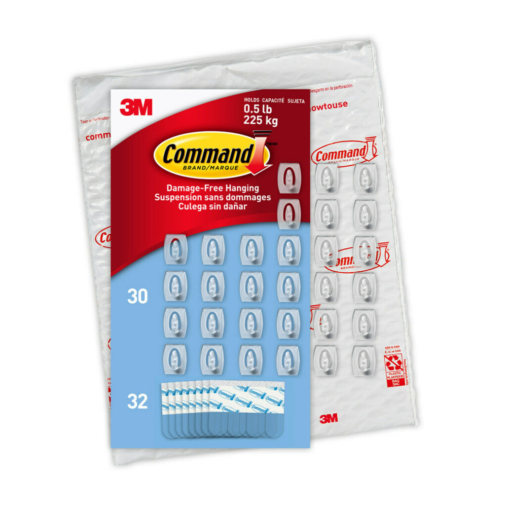 Command Mini Wall Hooks, 30 Hooks, 32 Clear Adhesive Strips, Damage Free Hanging Picture Hangers, No Tools Wall Hanging Strips For Living Spaces