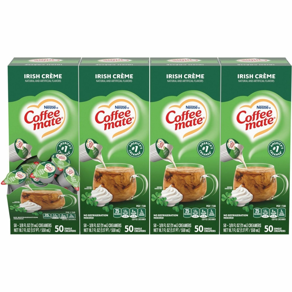 Coffee mate Irish Creme Nondairy Liquid Creamer Singles - Irish Cream Flavor - 0.38 fl oz (11 mL) - 200 Serving - 50/Box - 4 / Carton