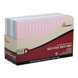 SKILCRAFT Self-Stick Notes, 4in x 6in, Assorted Pastel, 100 Sheets, Pack Of 6