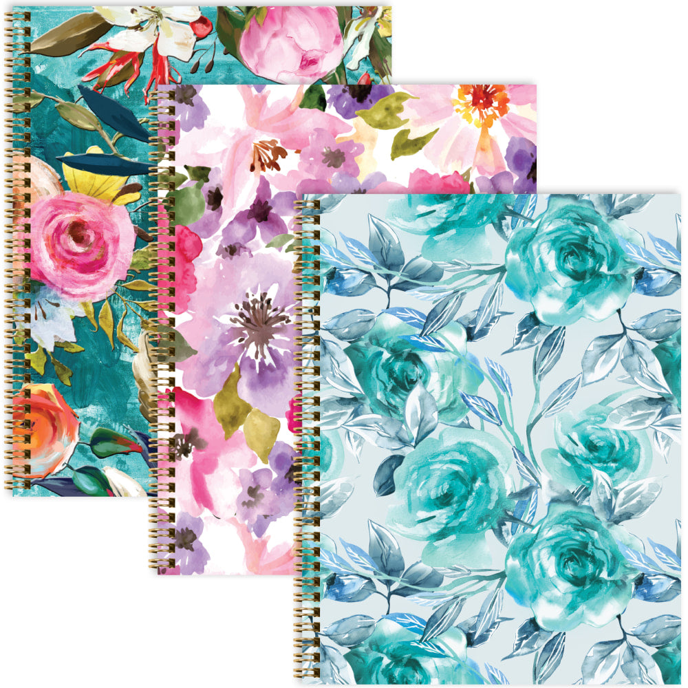 Global Fashion Spiral Notebooks, 8-1/2in x 11in, 1 Subject, College Rule, 120 Sheets, Floral, Pack Of 3 Notebooks