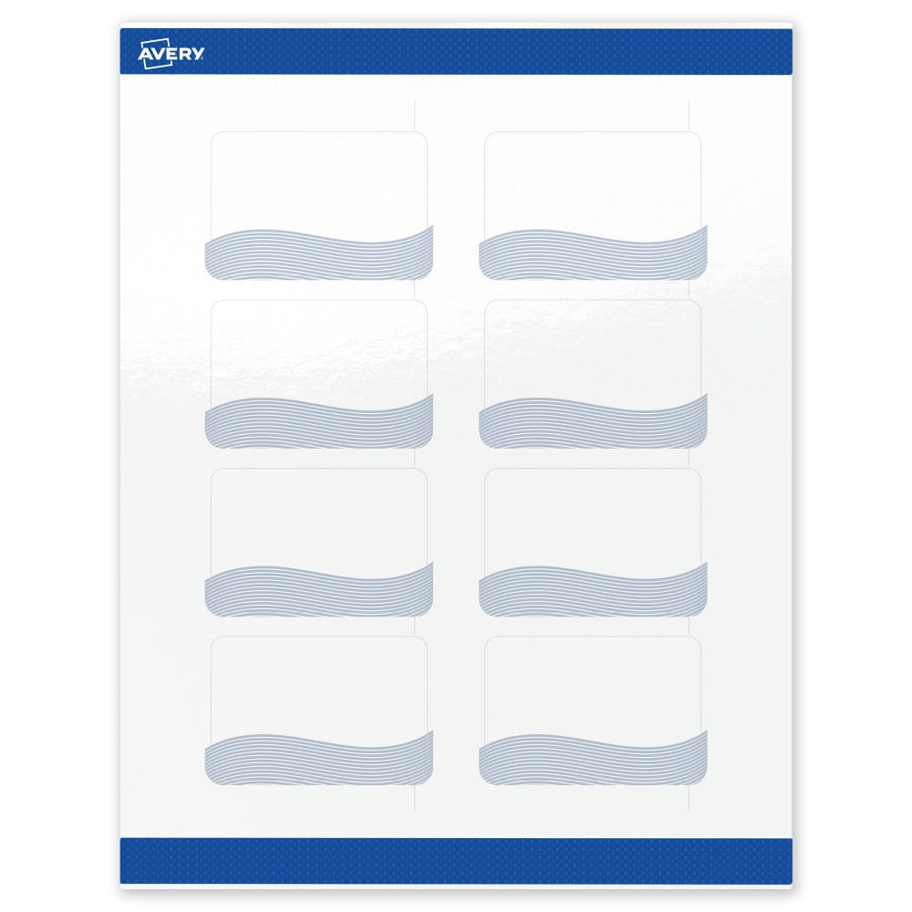 Avery Printable Labels With Sure Feed Technology, S00-ETZ, Rectangle, 2in x 3in, Glossy White With Preprinted Blue Waves Design, Pack Of 80