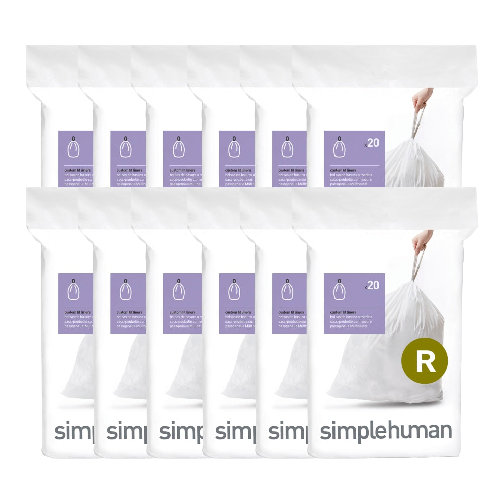simplehuman Custom Fit Can Liners, R, 0.3 mil, 10L/2.6G, White, Pack Of 240