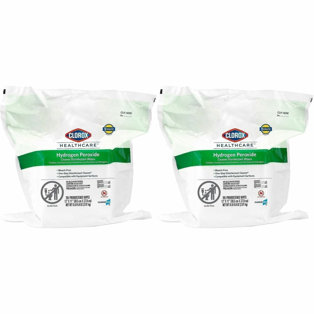 Clorox Healthcare Hydrogen Peroxide Cleaner Disinfectant Wipes Bucket Refill - 11in Lx12in W - White - 185/Pack - 200/Pallet - 30827PL