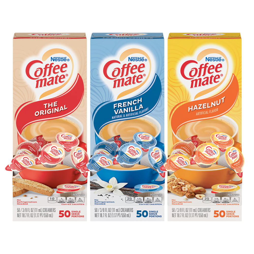 Coffee-Mate Creamer Singles Variety Pack, 0.38 Oz, 50 Creamers Per Carton, Case of 3 Cartons