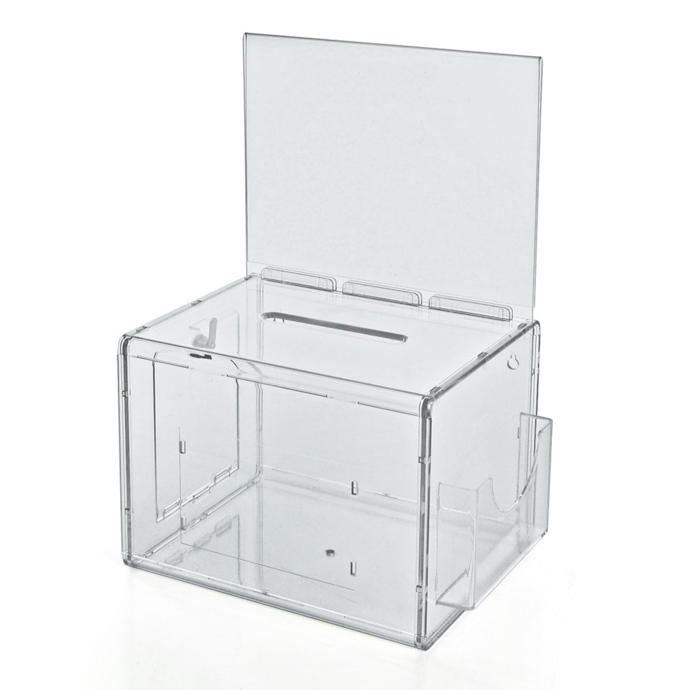 Azar Displays Plastic Suggestion Box, With Lock, Extra-Large, 8 1/4inH x 11inW x 8 1/4inD, Clear