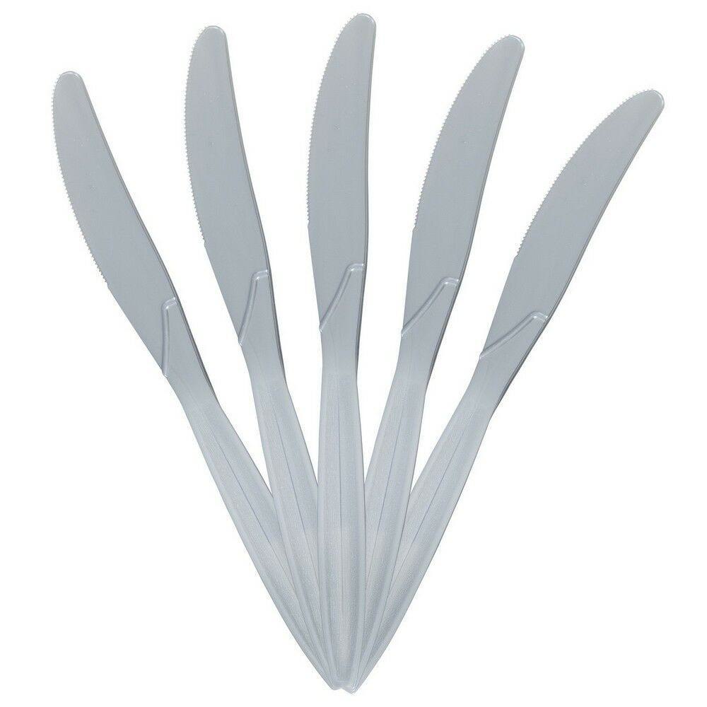 JAM PAPER Big Party Pack of Premium Plastic Knives, Silver, 100 Disposable Knives/Box