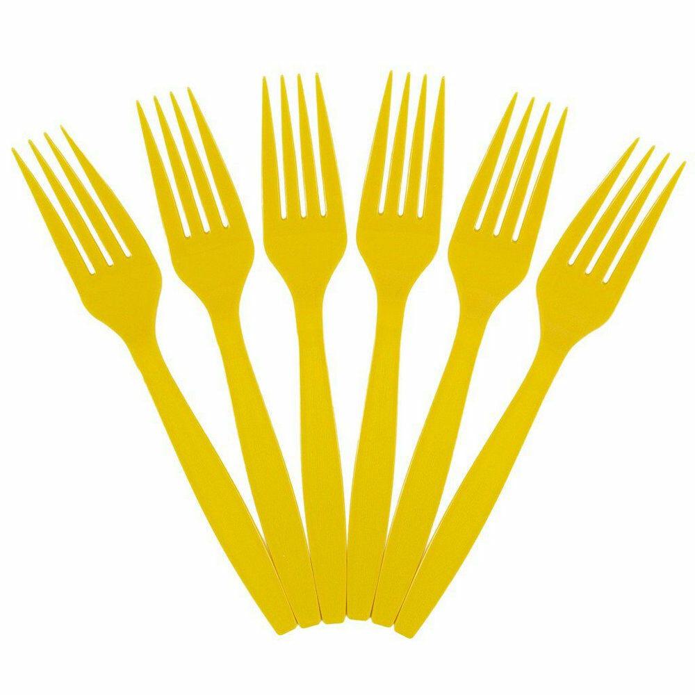 JAM PAPER Big Party Pack of Premium Plastic Forks, Yellow, 100 Disposable Forks/Box