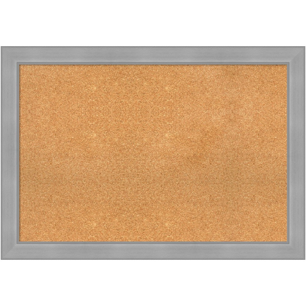 Amanti Art Cork Bulletin Board, 40in x 28in, Natural, Vista Brushed Nickel Polystyrene Frame