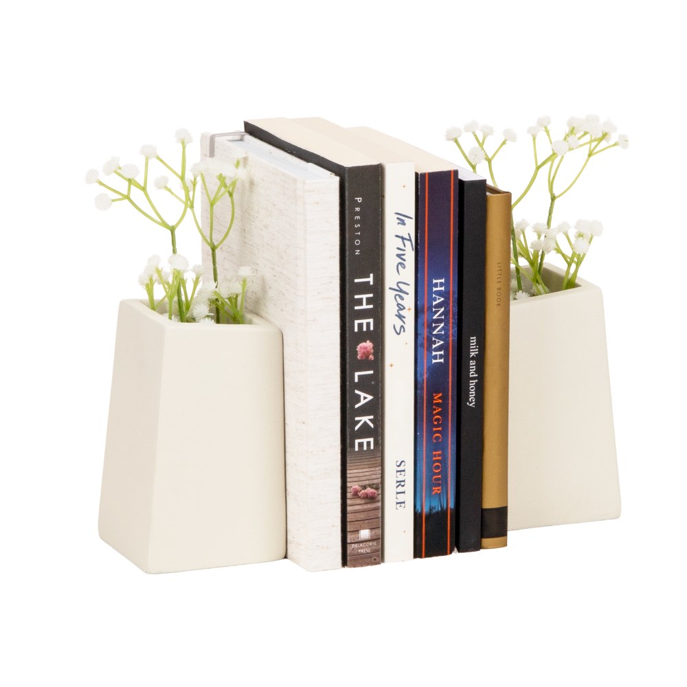 Mind Reader Cement Planter Bookends, 5in x 2-3/4in x 3in, White, Total Qty 2