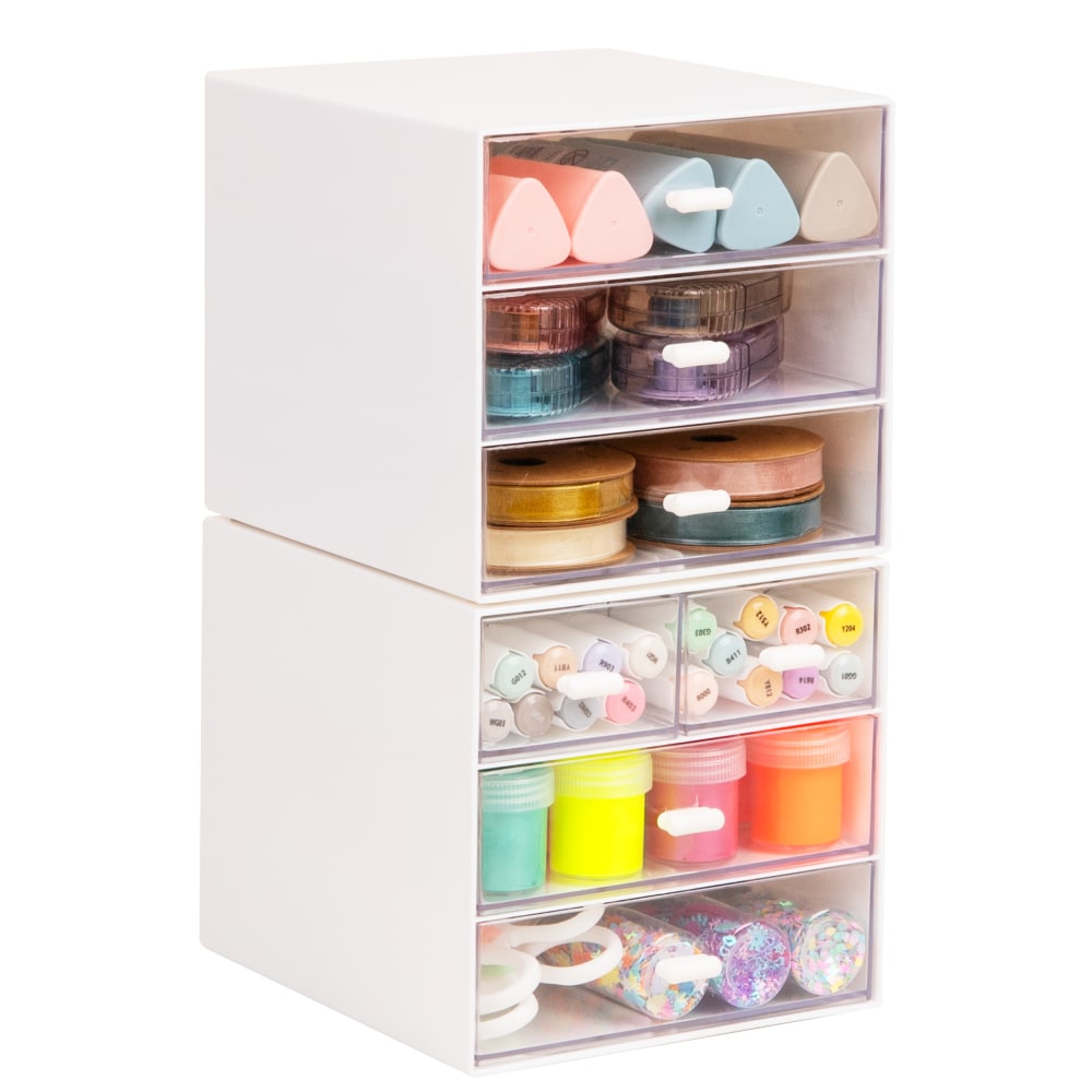 Mind Reader 4-Drawer Craft Supply Organizer With Top Tray, 5-3/4inH x 6-1/2inW x 6inD, White, Total Qty 1