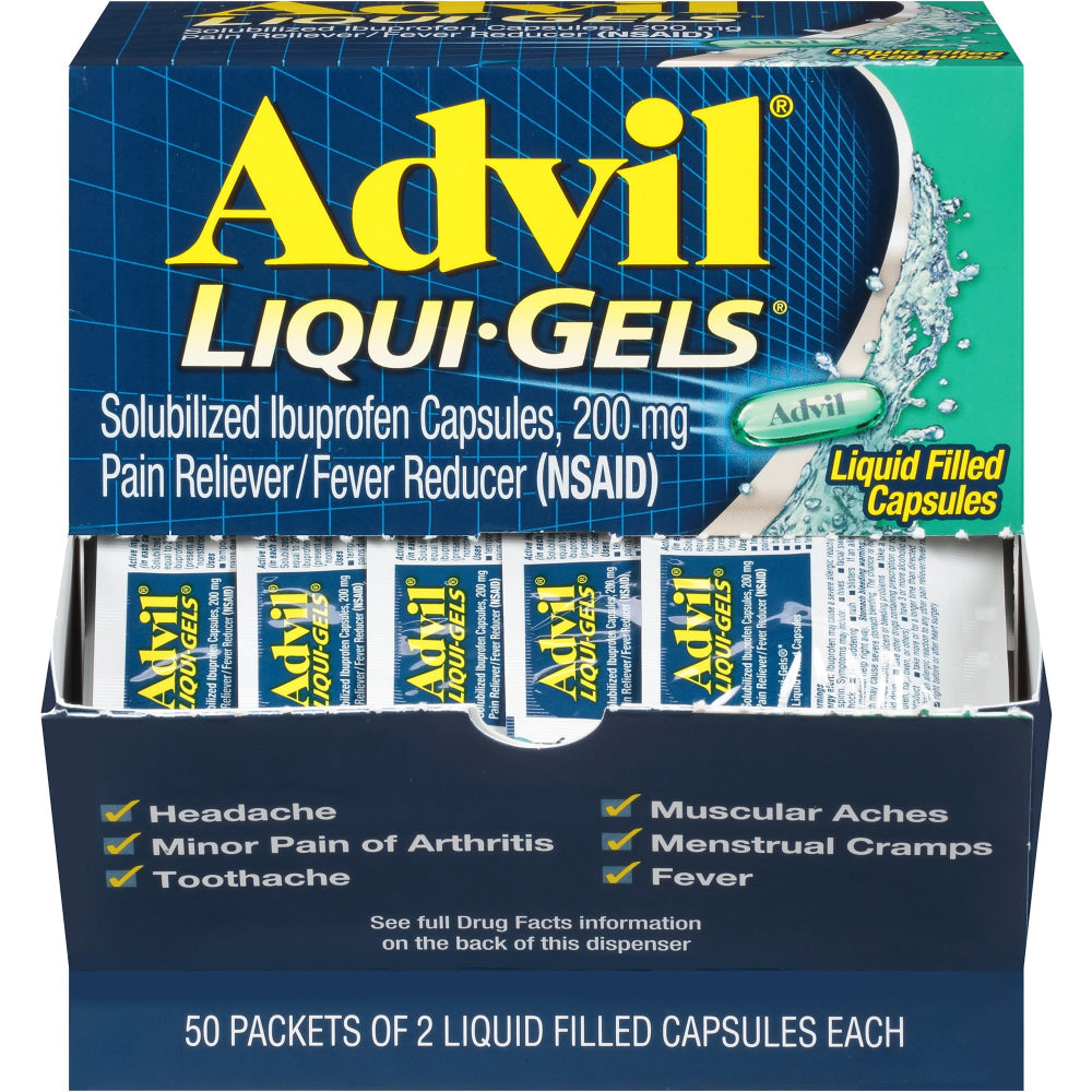 Advil Liqui-Gels - For Pain, Headache, Backache, Menstrual Cramp, Joint Pain, Fever - 50/Box - 1 Each
