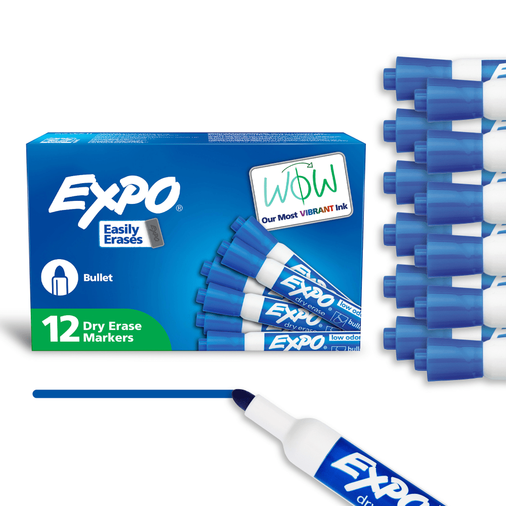 EXPO Low-Odor Dry-Erase Markers, Bullet Point, Blue, Pack Of 12