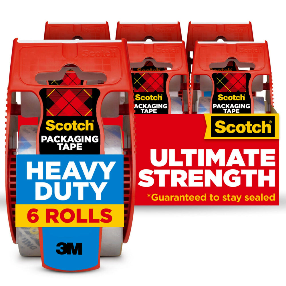 Scotch Heavy Duty Shipping Packaging Tape, 1.88 in x 22.2 yd, 6 Tape Dispenser Rolls, Moving Supplies, Packing Tape for Moving Boxes and Packaging