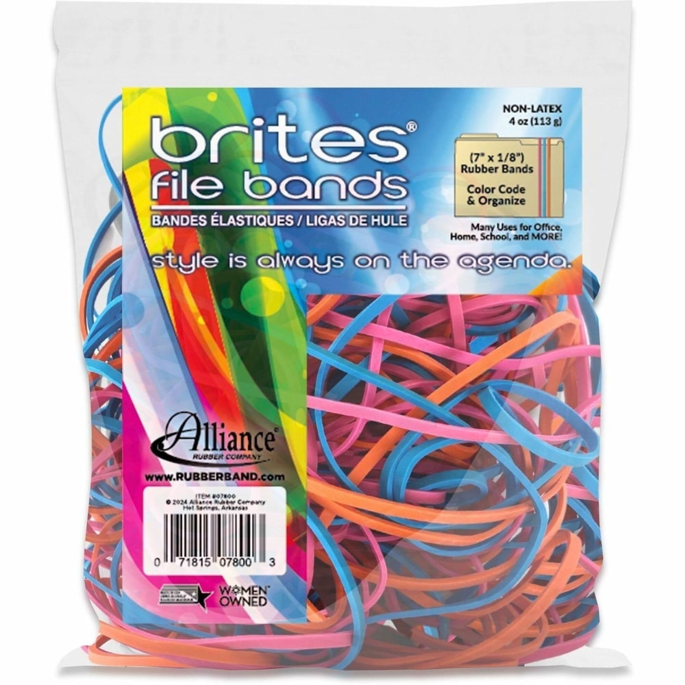 Alliance Rubber Brites File Bands, Assorted, Bag Of 50