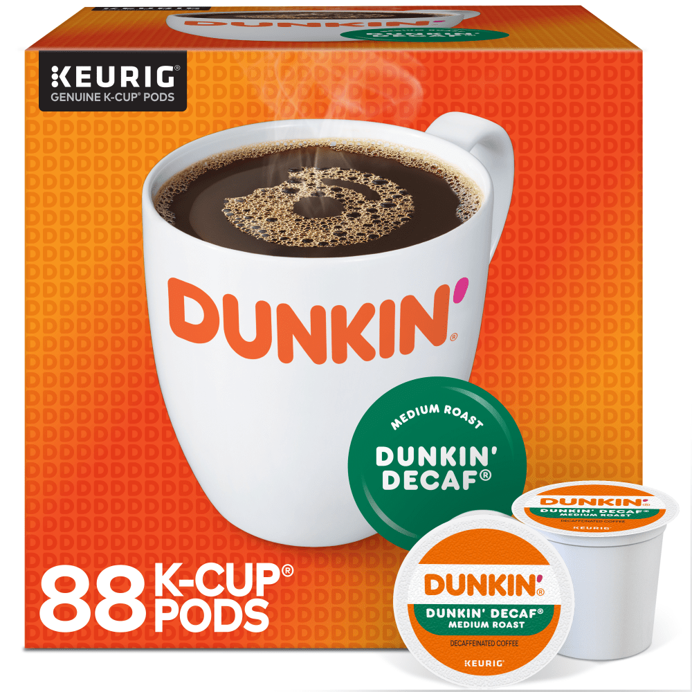Dunkin Donuts Decaf Keurig Single-Serve K-Cup Pods, Medium Roast, 22 Pods Per Pack, Case Of 4 Packs