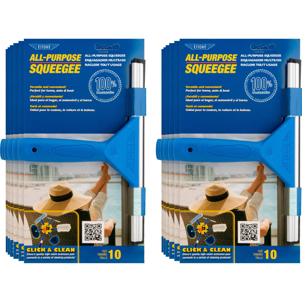 Ettore All-purpose Squeegee, Rubber Blade, Plastic Handle, 1.5inH x 10inW x 12inL, Lightweight, Streak-free, Blue, 12 / Carton