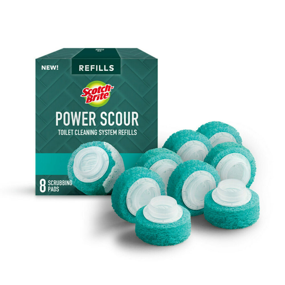 Scotch-Brite Power Scour Toilet Bowl Scrubbing Pad Refills, 8 Refill Disposable Toilet Bowl Cleaner Scrubbing Pads