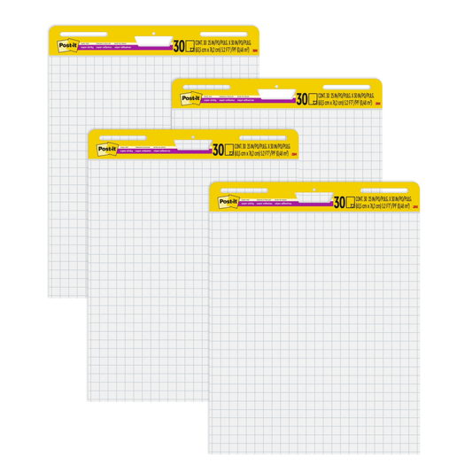Post-it Super Sticky Easel Pads, 25 x 30 in, 4 Pads, 30 Sheets/Pad, Back to School Supplies for Classrooms, Blue Grid, White