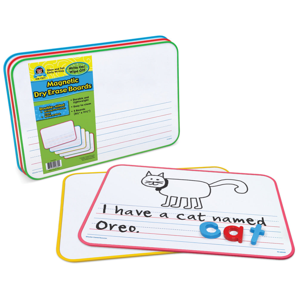 Teacher Created Resources Magnetic Double-Sided Show and Tell Early Writing Dry Erase Boards, Pack Of 5
