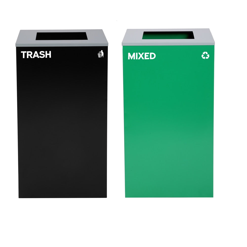 Alpine Industries Stainless-Steel Open Top Mixed Trash Can Set, 30inH x 16-15/16inW x 16-15/16inD, Black/Green - ALP4450BLKKIT10