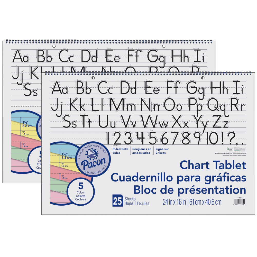 Pacon Colored Paper Chart Tablets, 24in x 16in, Assorted Colors, 25 Sheets, Pack Of 2 Tablets