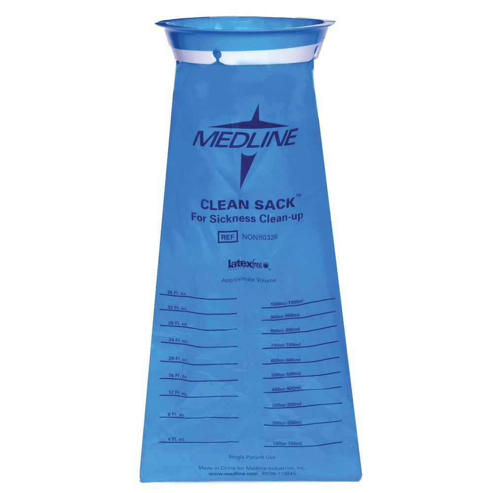 Medline Emesis Bags, Clean Sack, 2 1/8in x 2 1/8in x 2 1/8in, Blue, 24 Bags Per Pack, Case Of 6 Packs