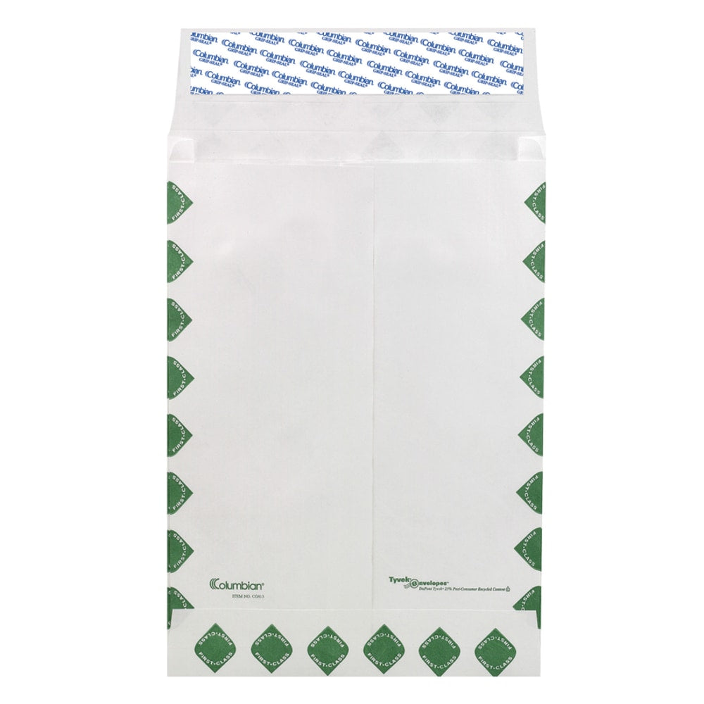 Quality Park Dupont Tyvek Grip-Seal Expansion Envelopes, Open End, 14 Lb, First Class, 10in x 13in x 1 1/2in, Self-Adhesive, White, Box Of 100