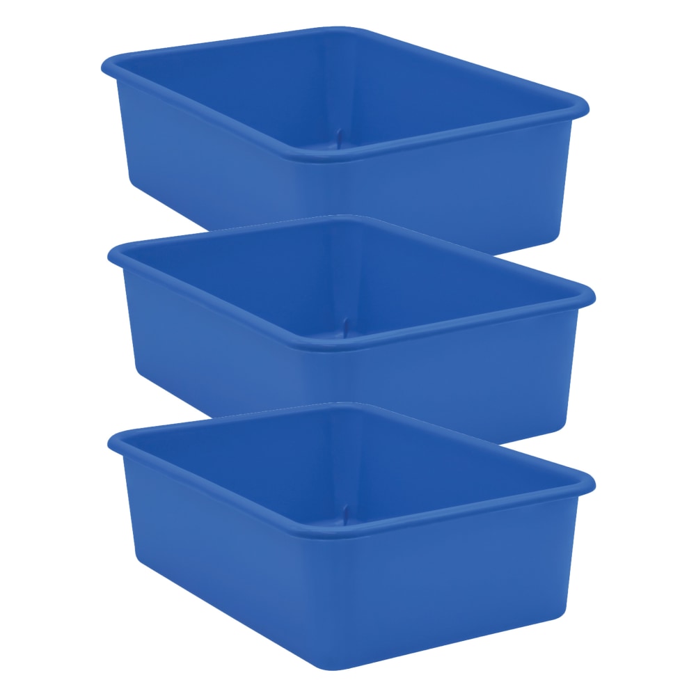 Teacher Created Resources Large Plastic Storage Bins, 5inH x 11-1/2inW x 16-1/4inD, Blue, Pack Of 3 Bins