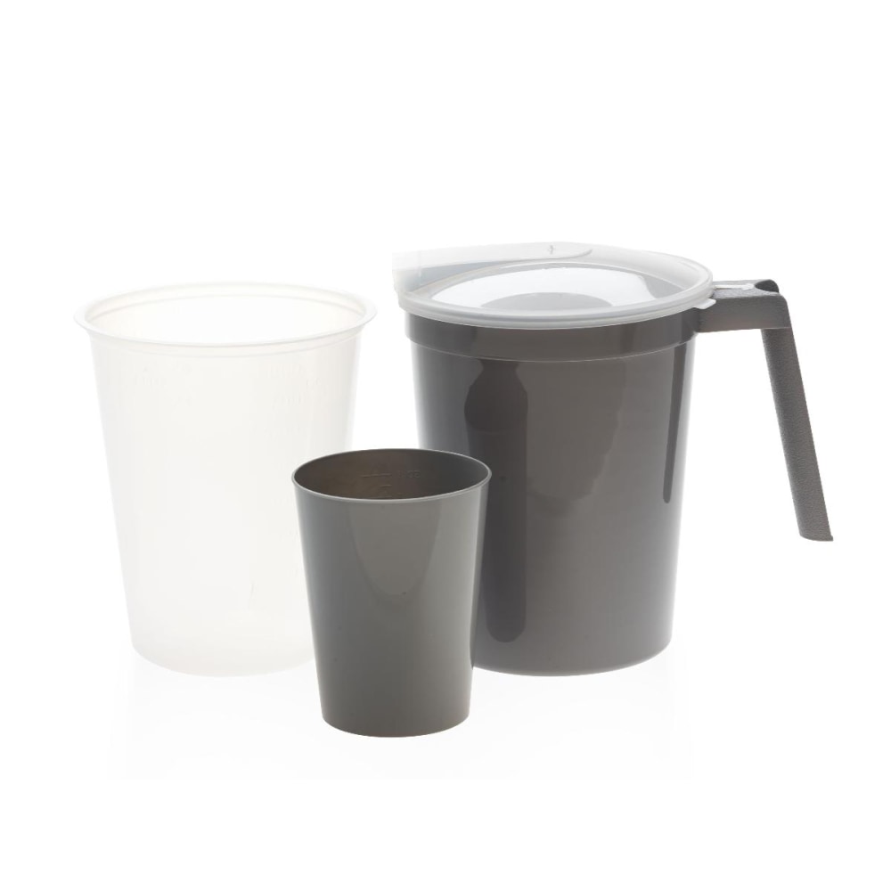 Medline Premium Water Pitcher & Tumbler Set, Graduated Inner Plastic Liner, Graphite, Pack Of 40